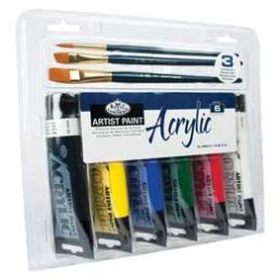 Essentials 120ml tube Acrylic Paint 6 pack with Brushes