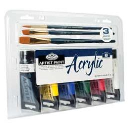 Essentials 75ml tube Acrylic Paint 6 pack with Brushes