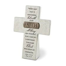 Faith Resin Desktop Cross w Bronze Bar
