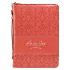 Bible Cover Soft Coral Amazing Grace Lrg
